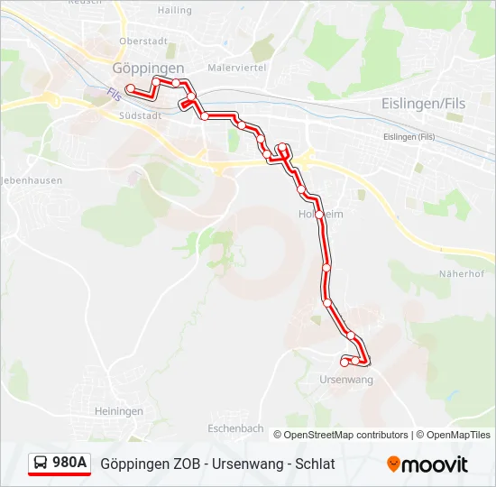 980A Bus Line Map