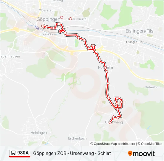 980A Bus Line Map