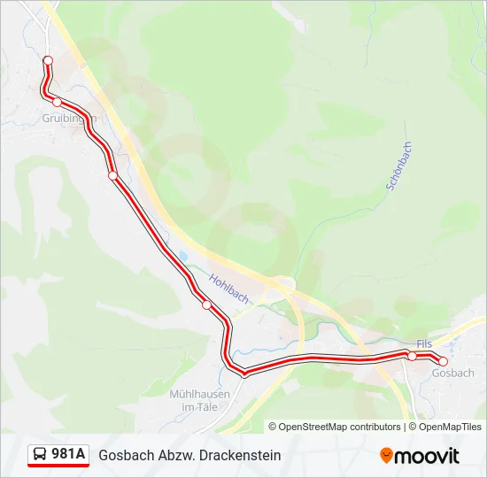 981A Bus Line Map