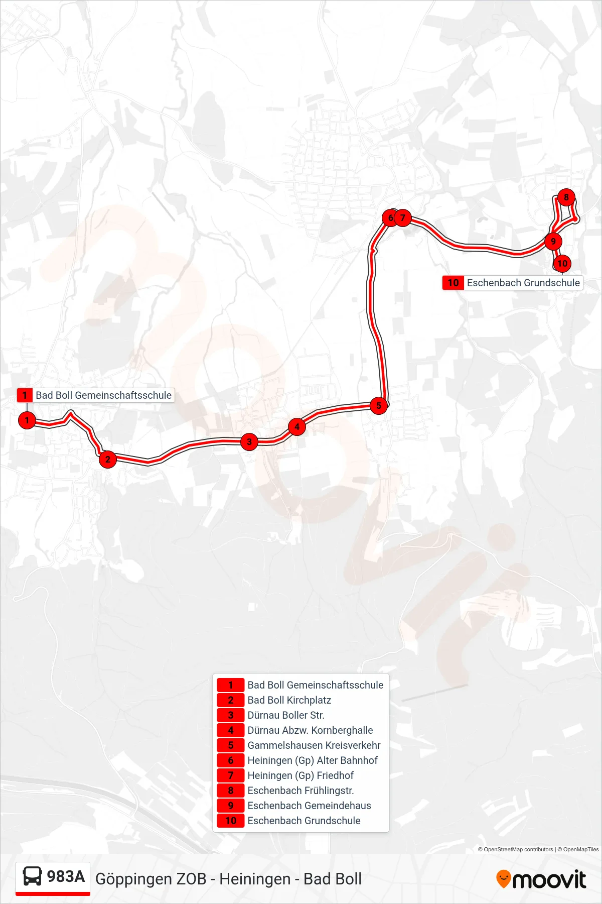 983A bus Line (Eschenbach Grundschule) route and stops on a map