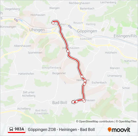 983A Bus Line Map