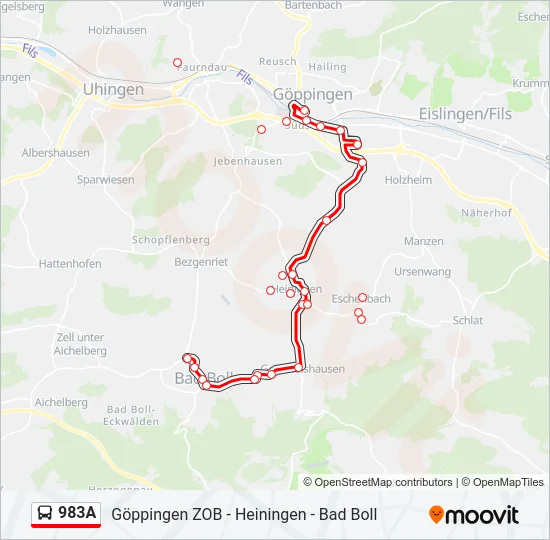 983A Bus Line Map
