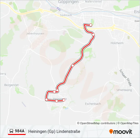 984A Bus Line Map