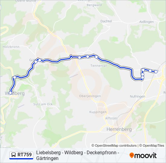 Автобус RT759: карта маршрута