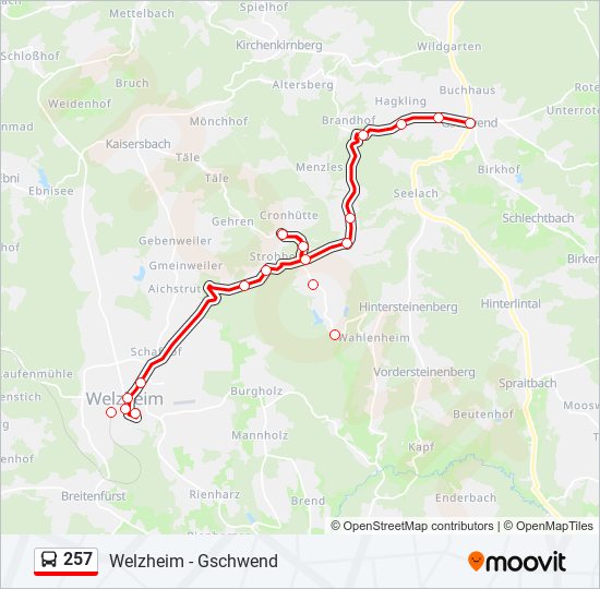 257 bus Line Map