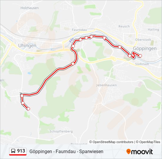 913 bus Line Map