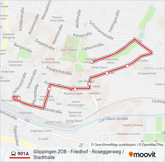901A Bus Line Map