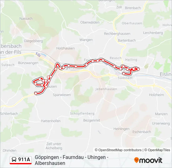 911A Bus Line Map