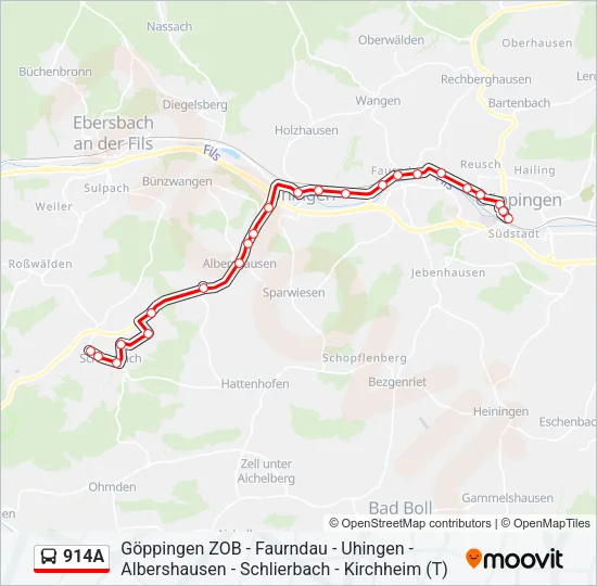 914A Bus Line Map