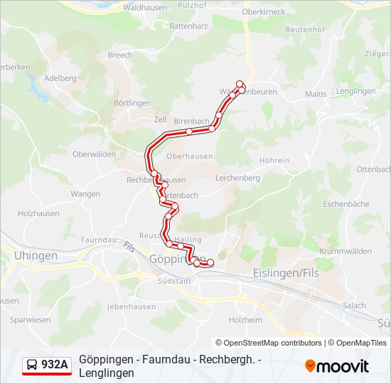 932A bus Line Map