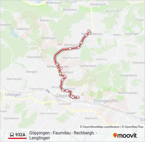 932A Bus Line Map
