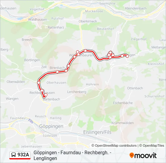 932A Bus Line Map