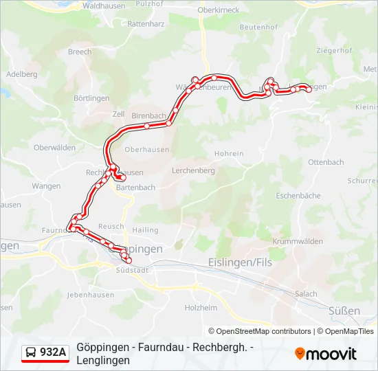 932A Bus Line Map