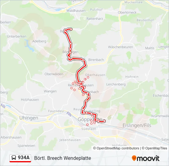 934A Bus Line Map