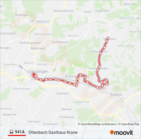Автобус 941A: карта маршрута
