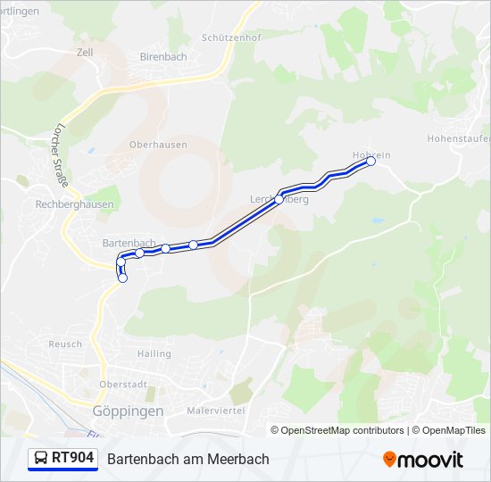 Автобус RT904: карта маршрута
