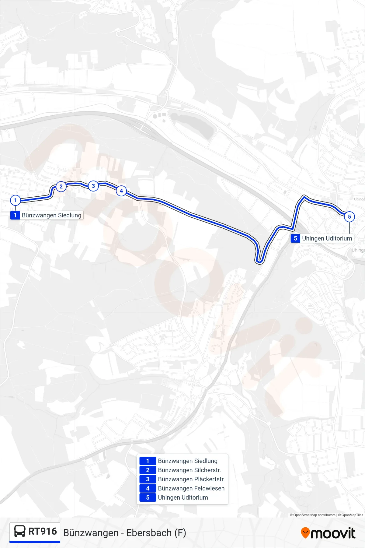 Linie RT916 (Bus) Richtung Uhingen Uditorium: Route und Haltestellen auf der Karte