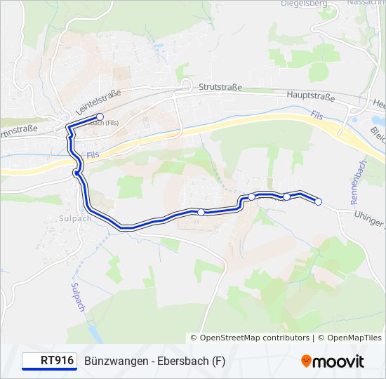 Автобус RT916: карта маршрута
