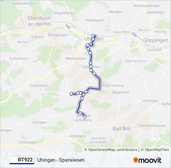 Автобус RT922: карта маршрута