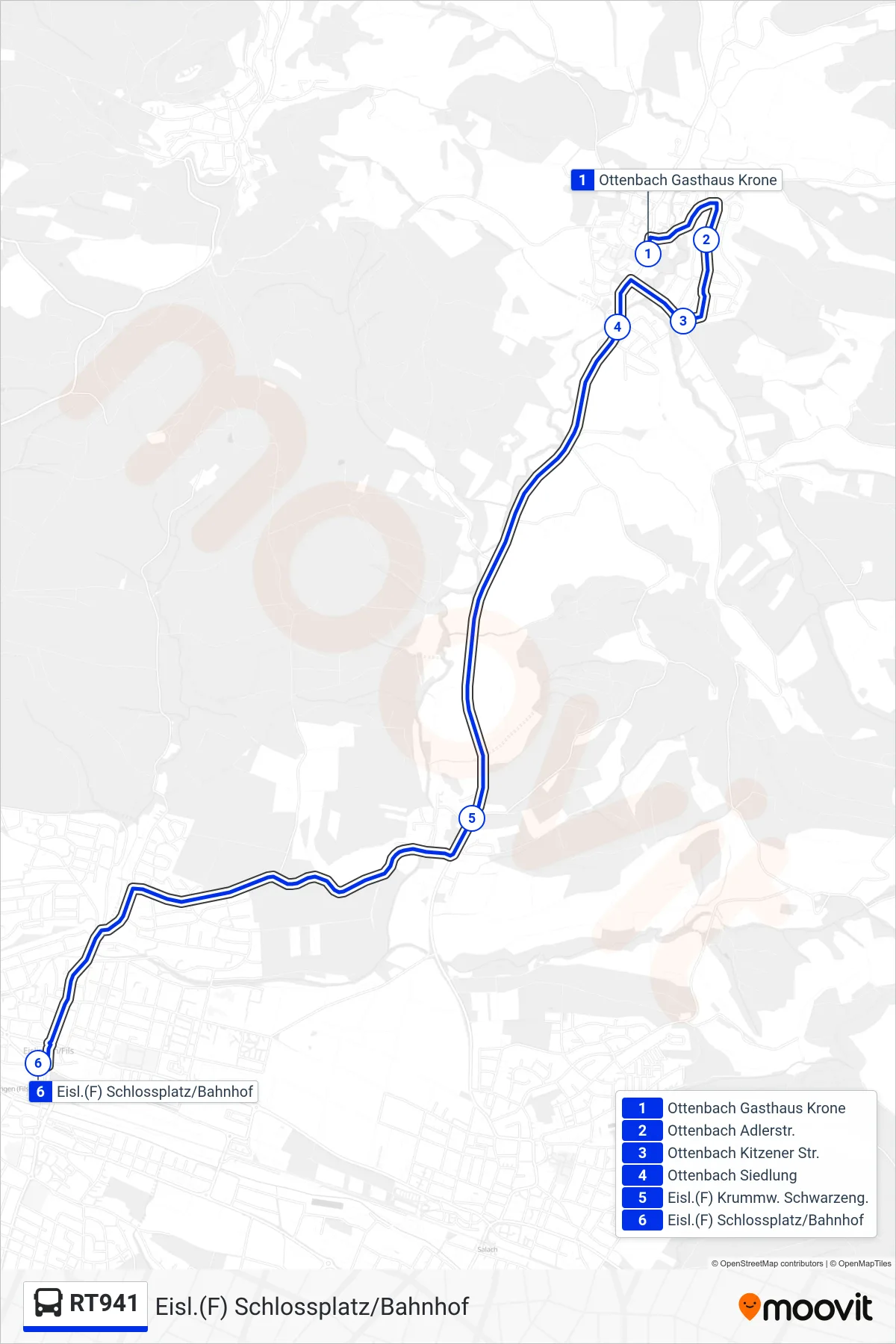 Linie RT941 (Bus) Richtung Eisl.(F) Schlossplatz/Bahnhof: Route und Haltestellen auf der Karte