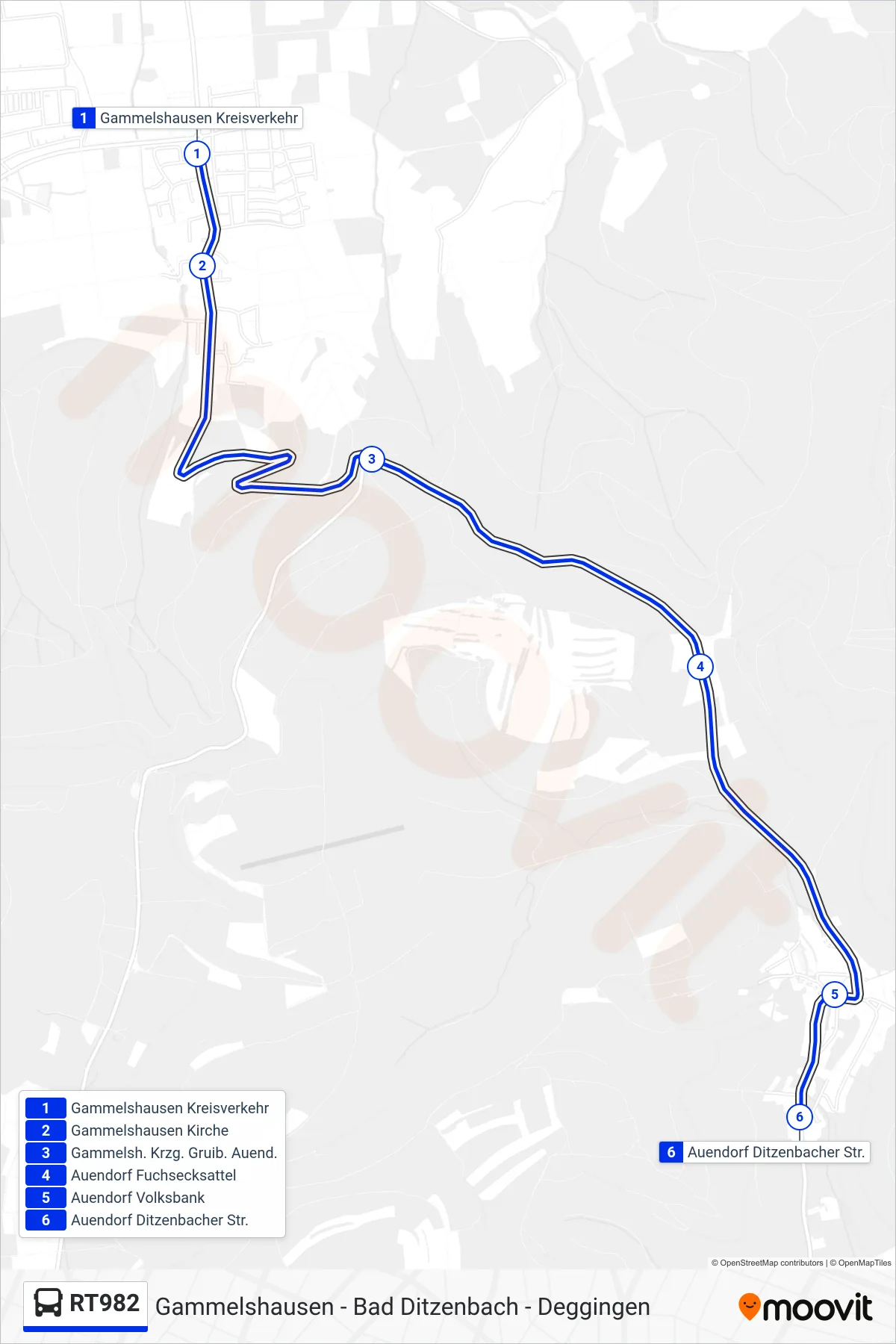 Linie RT982 (Bus) Richtung Auendorf Ditzenbacher Str.: Route und Haltestellen auf der Karte