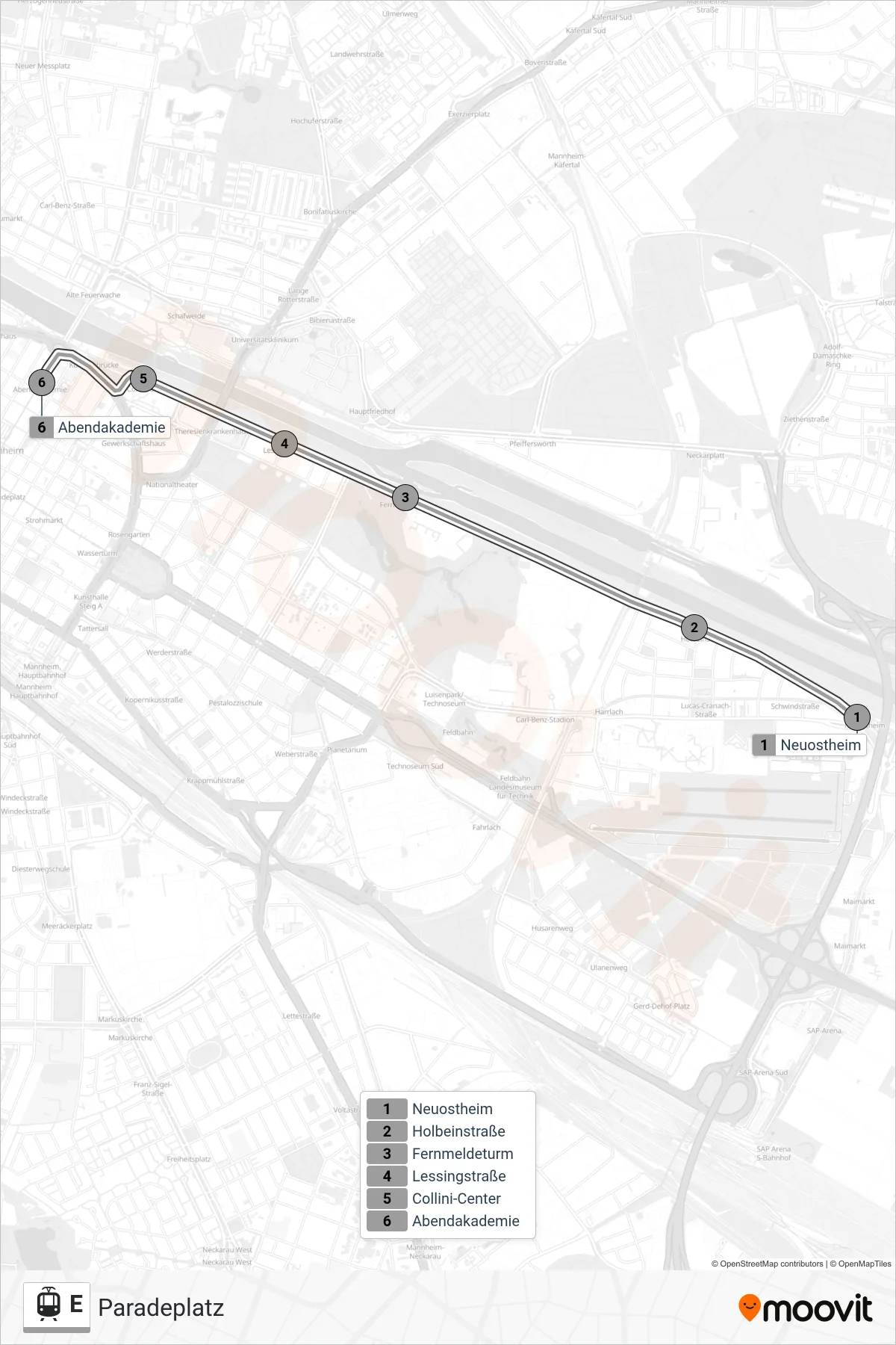 Linie E (Straßenbahn) Richtung Paradeplatz: Route und Haltestellen auf der Karte