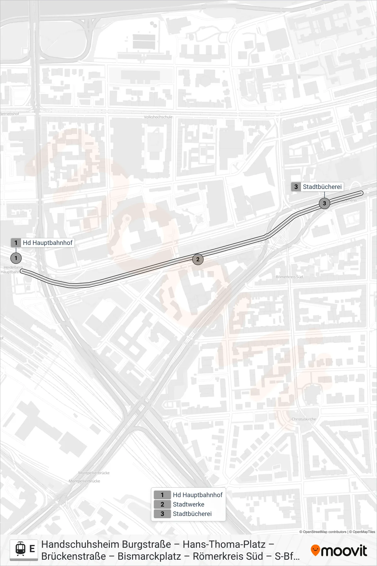 Linie E (Straßenbahn) Richtung Bismarckplatz: Route und Haltestellen auf der Karte