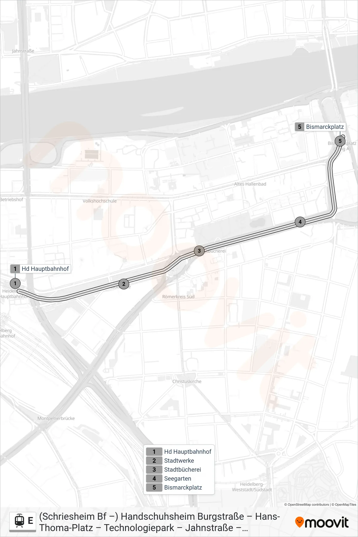 Linie E (Straßenbahn) Richtung Bismarckplatz: Route und Haltestellen auf der Karte