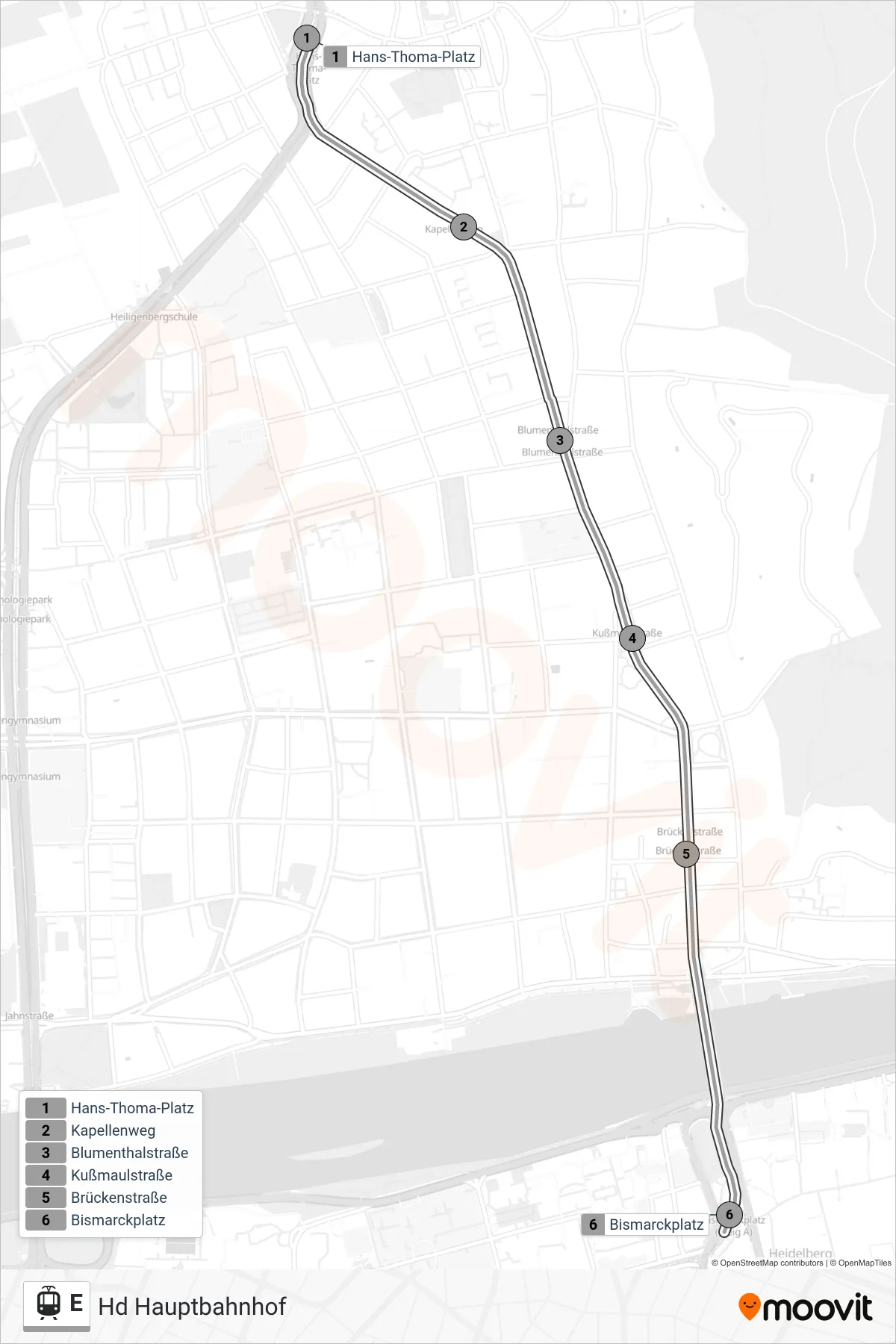 Linie E (Straßenbahn) Richtung Hd Hauptbahnhof: Route und Haltestellen auf der Karte