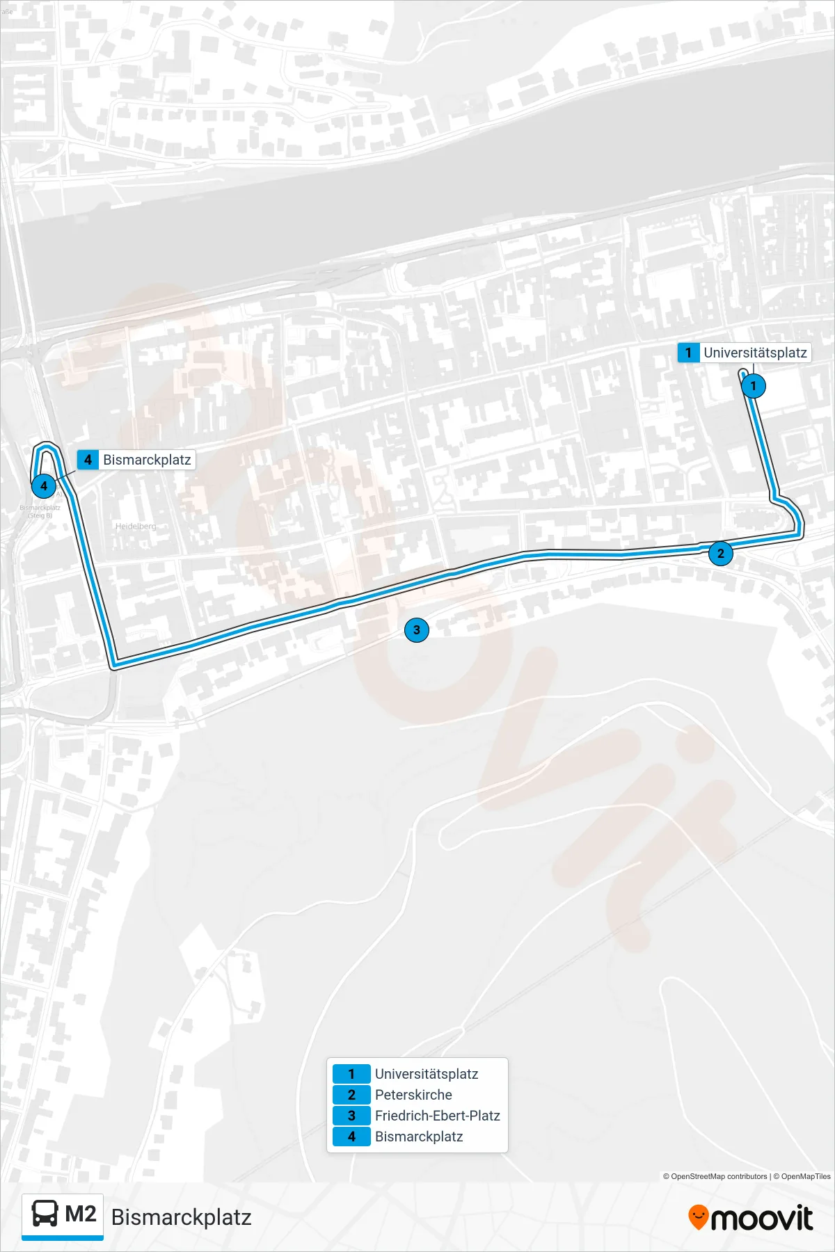 Linie M2 (Bus) Richtung Bismarckplatz: Route und Haltestellen auf der Karte