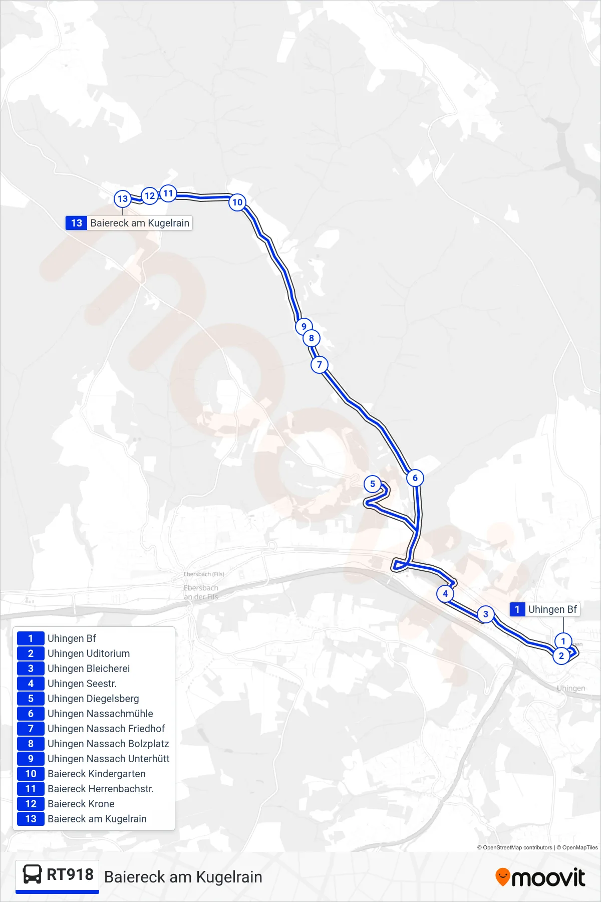 Linie RT918 (Bus) Richtung Baiereck am Kugelrain: Route und Haltestellen auf der Karte