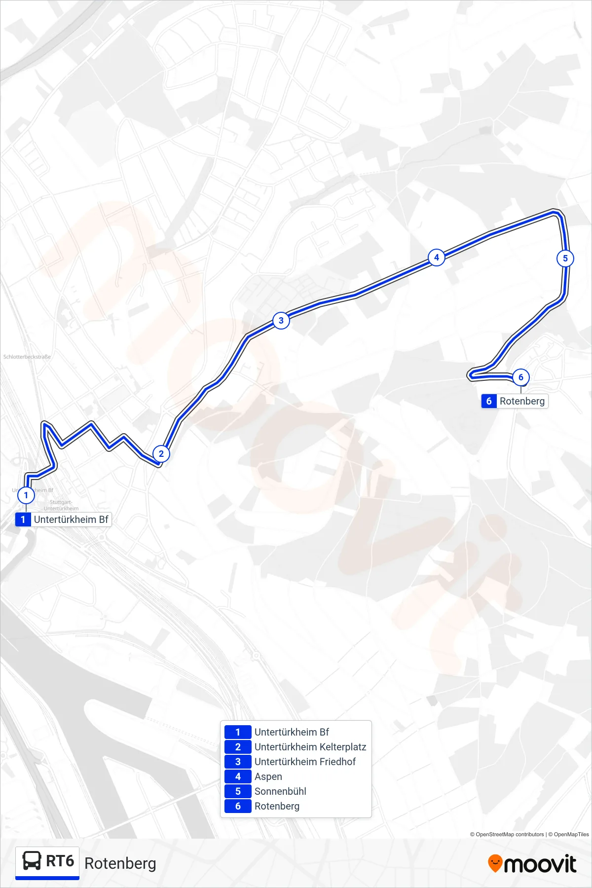 Linie RT6 (Bus) Richtung Rotenberg: Route und Haltestellen auf der Karte
