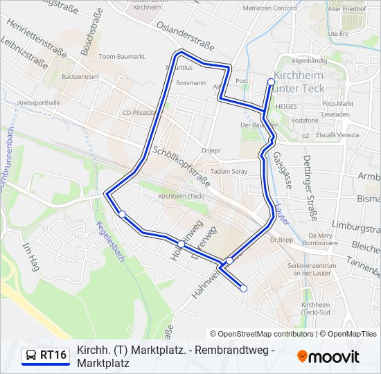 Автобус RT16: карта маршрута
