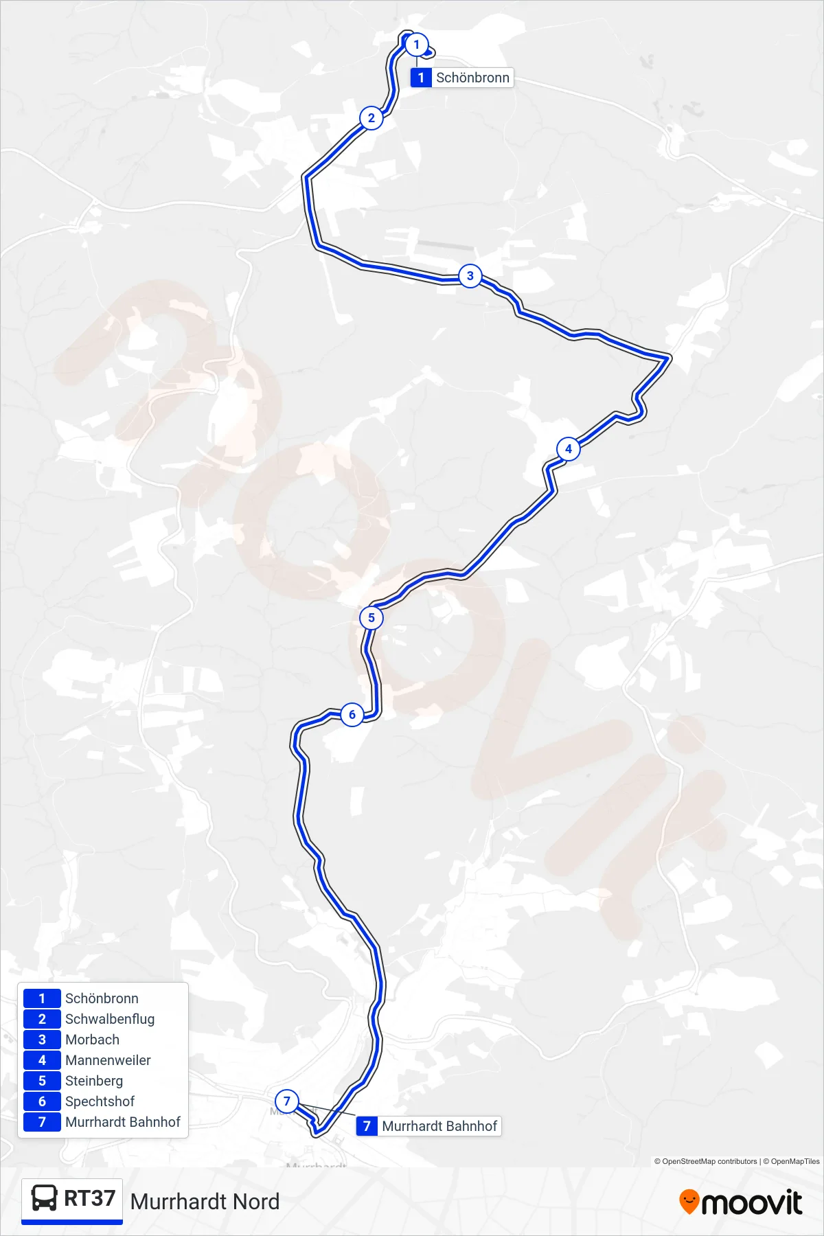 Linie RT37 (Bus) Richtung Murrhardt Bf: Route und Haltestellen auf der Karte