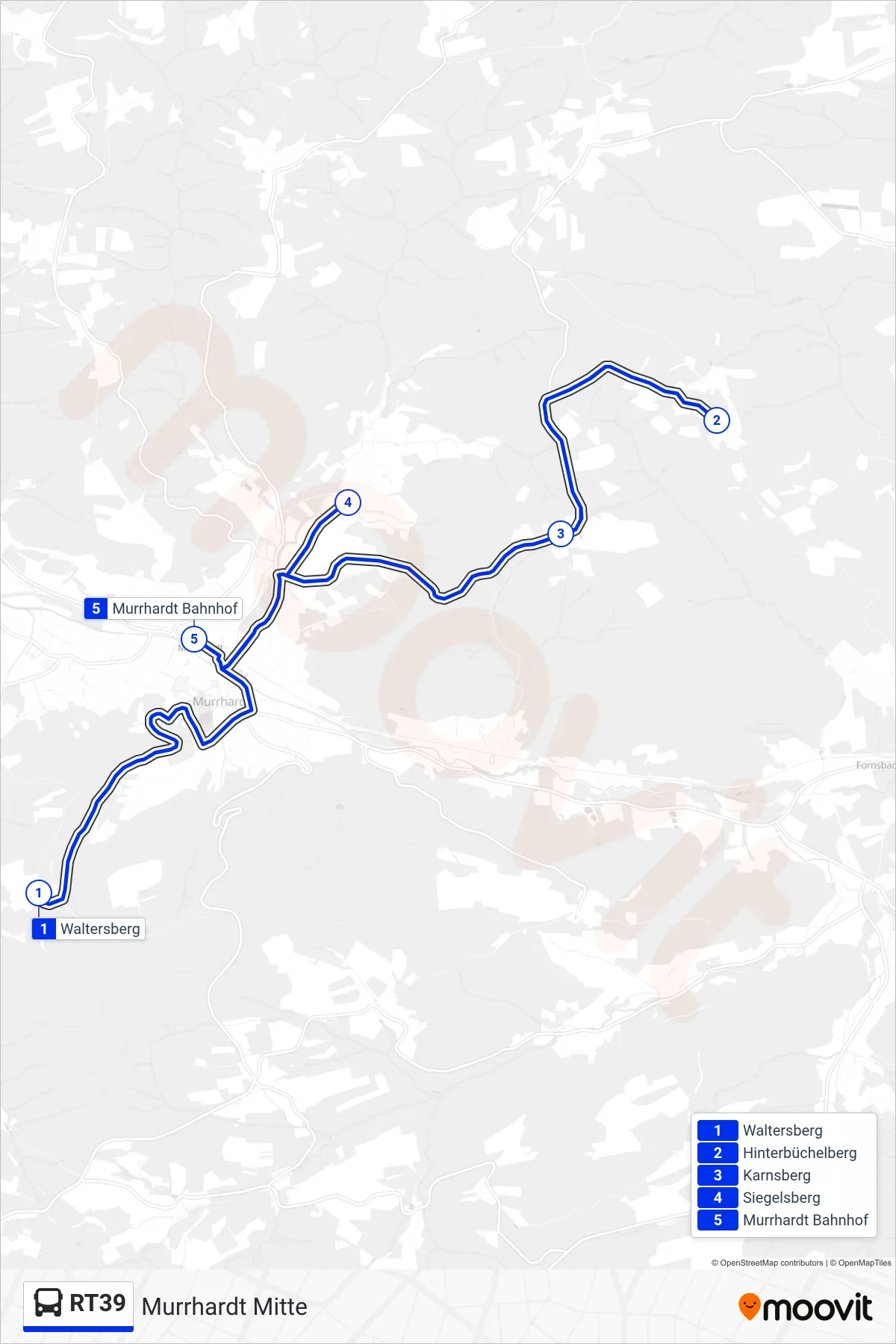 Linie RT39 (Bus) Richtung Murrhardt Bf: Route und Haltestellen auf der Karte