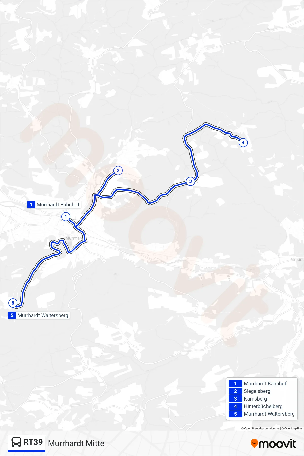 RT39 bus Line (Waltersberg) route and stops on a map