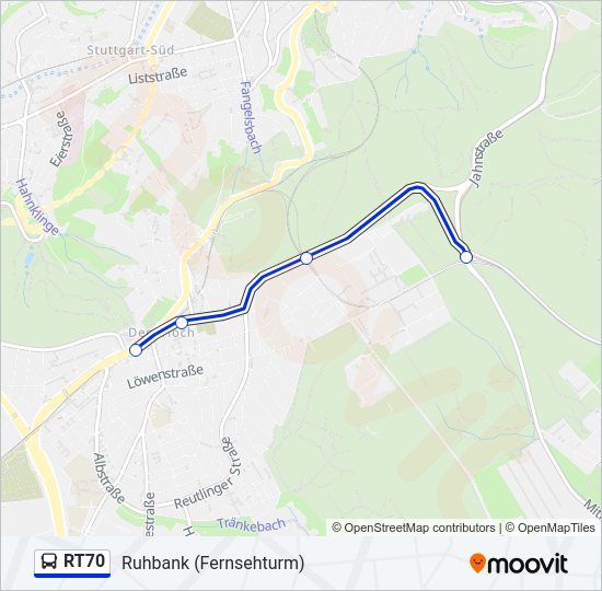 Автобус RT70: карта маршрута