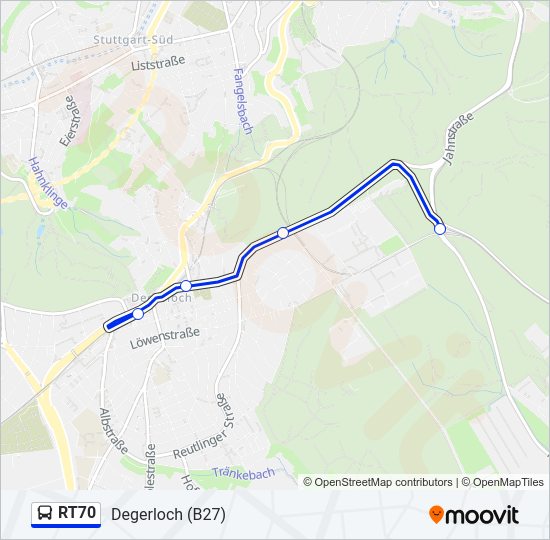Автобус RT70: карта маршрута