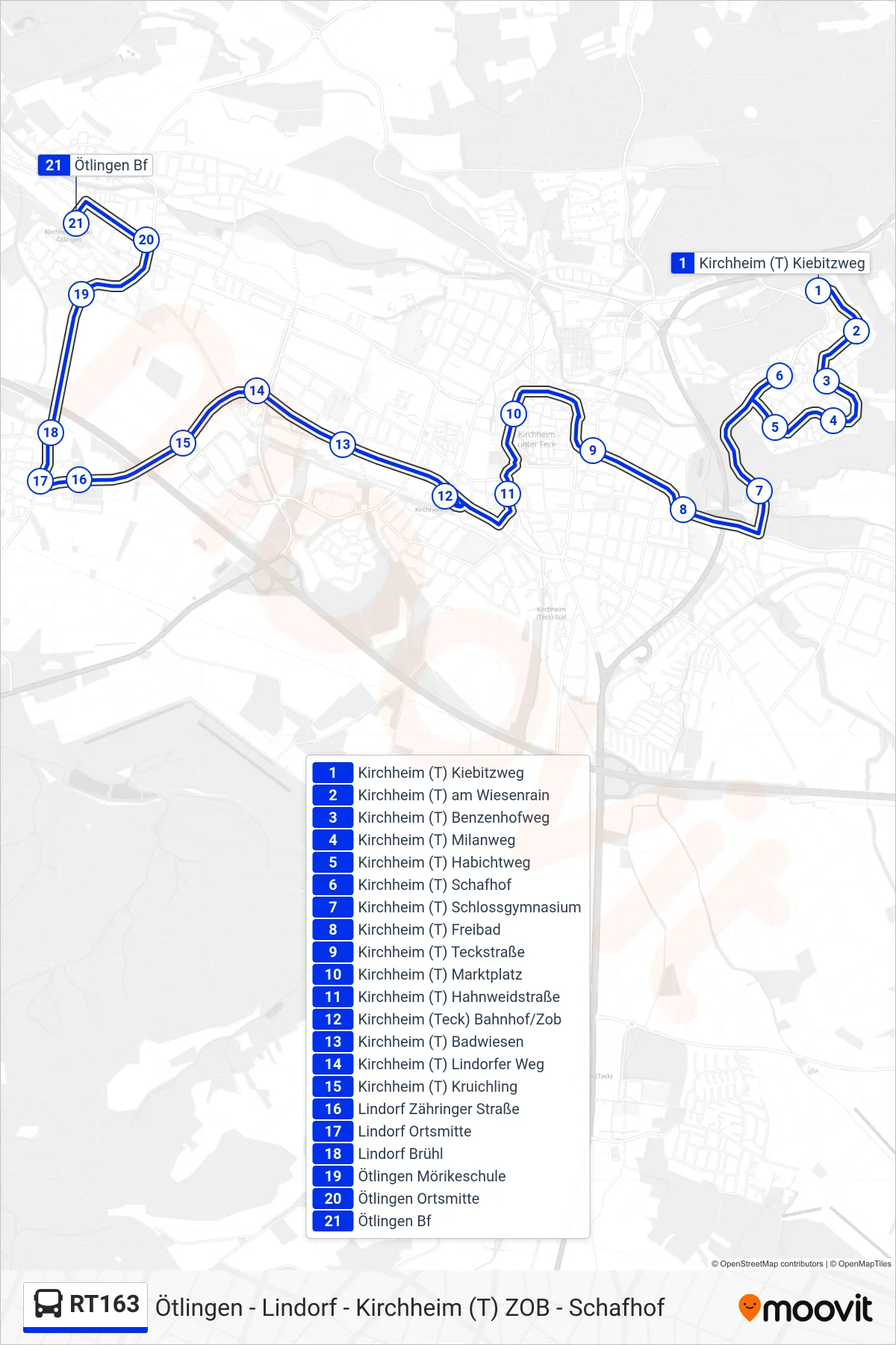 Linie RT163 (Bus) Richtung Ötlingen Bf: Route und Haltestellen auf der Karte