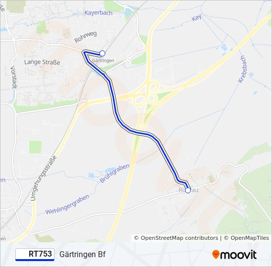 Автобус RT753: карта маршрута