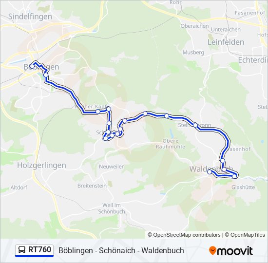Автобус RT760: карта маршрута