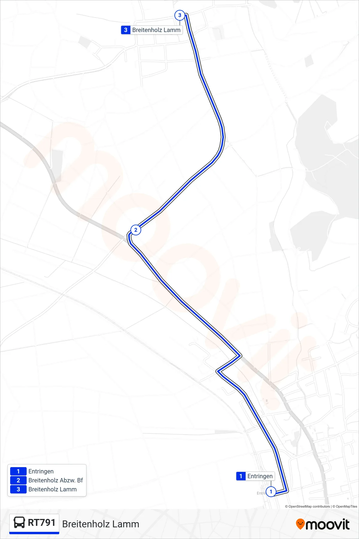 RT791 bus Line (Breitenholz Lamm) route and stops on a map