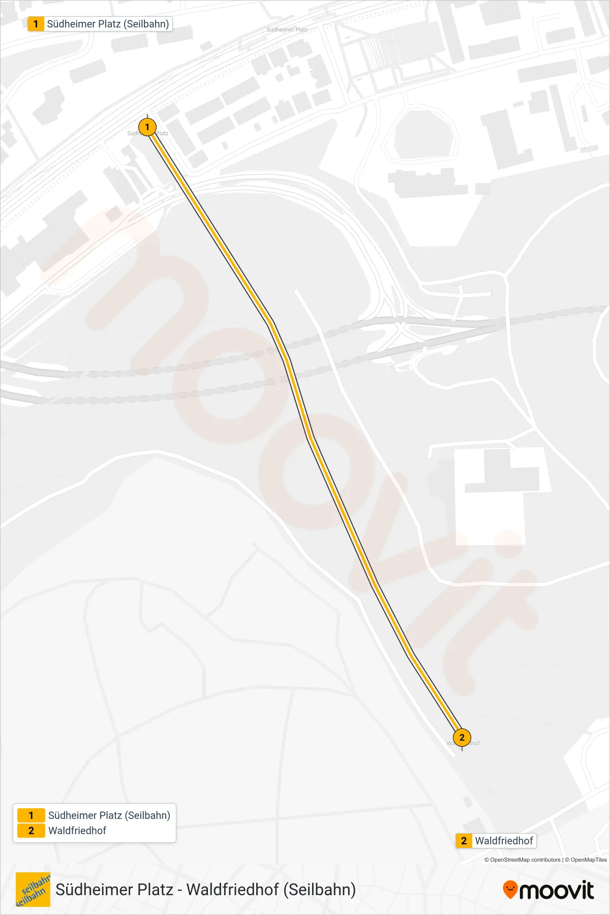 20 funicular Line (Waldfriedhof) route and stops on a map