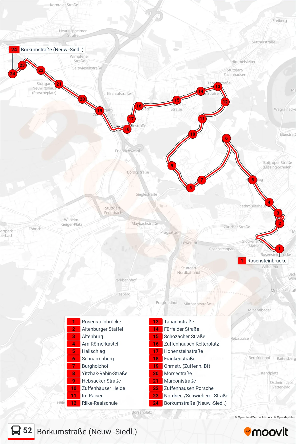 52 bus Line (Borkumstraße (Neuw.-Siedl.)) route and stops on a map