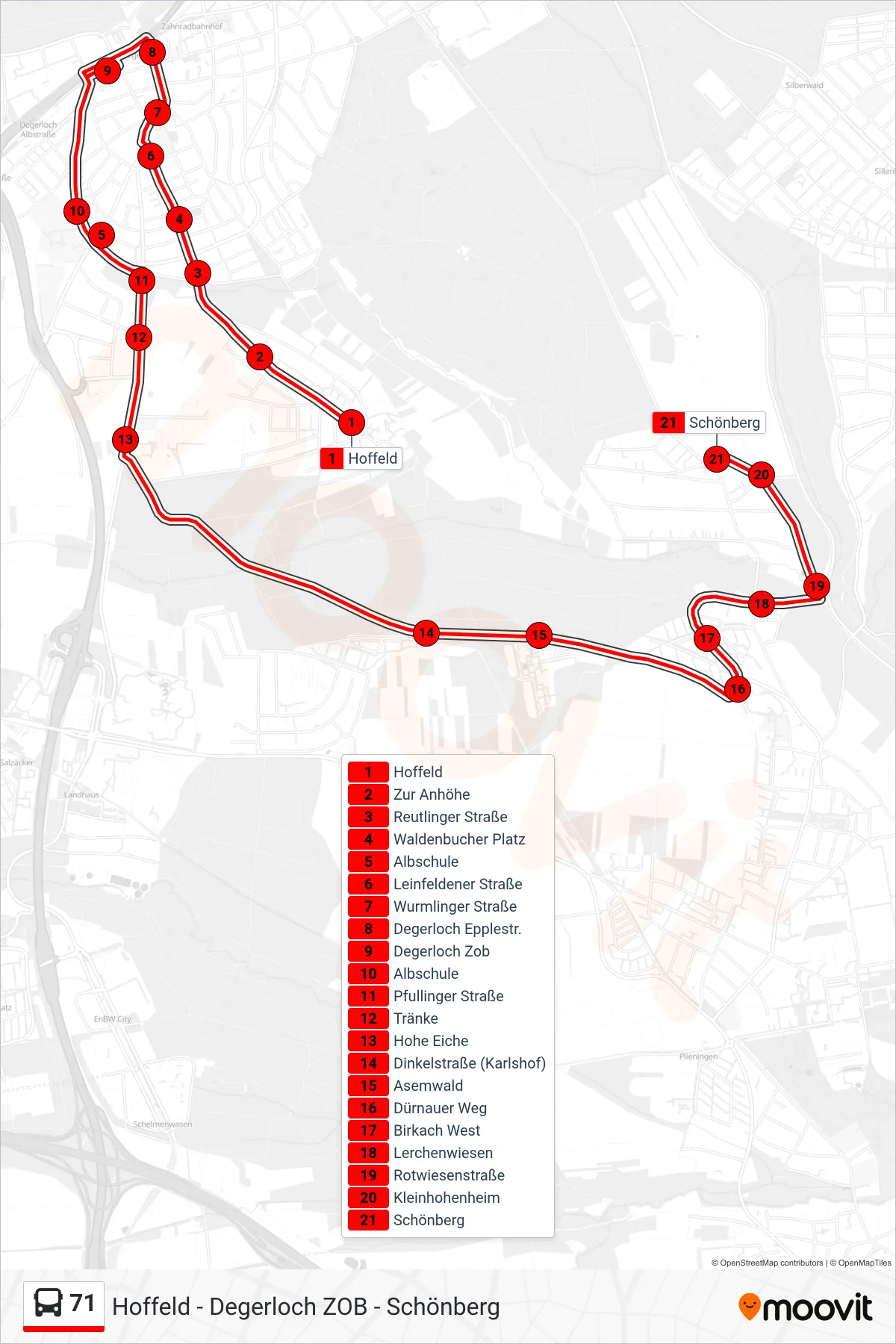 Linie 71 (Bus) Richtung Schönberg: Route und Haltestellen auf der Karte