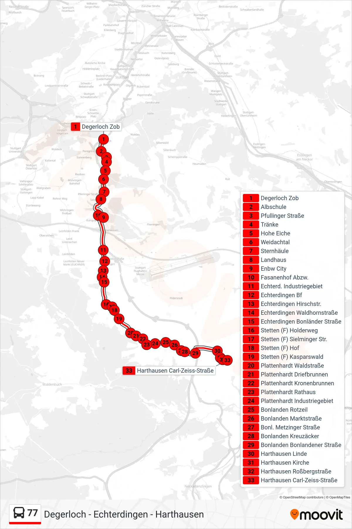 Linie 77 (Bus) Richtung Harthausen Carl-Zeiss-Straße: Route und Haltestellen auf der Karte