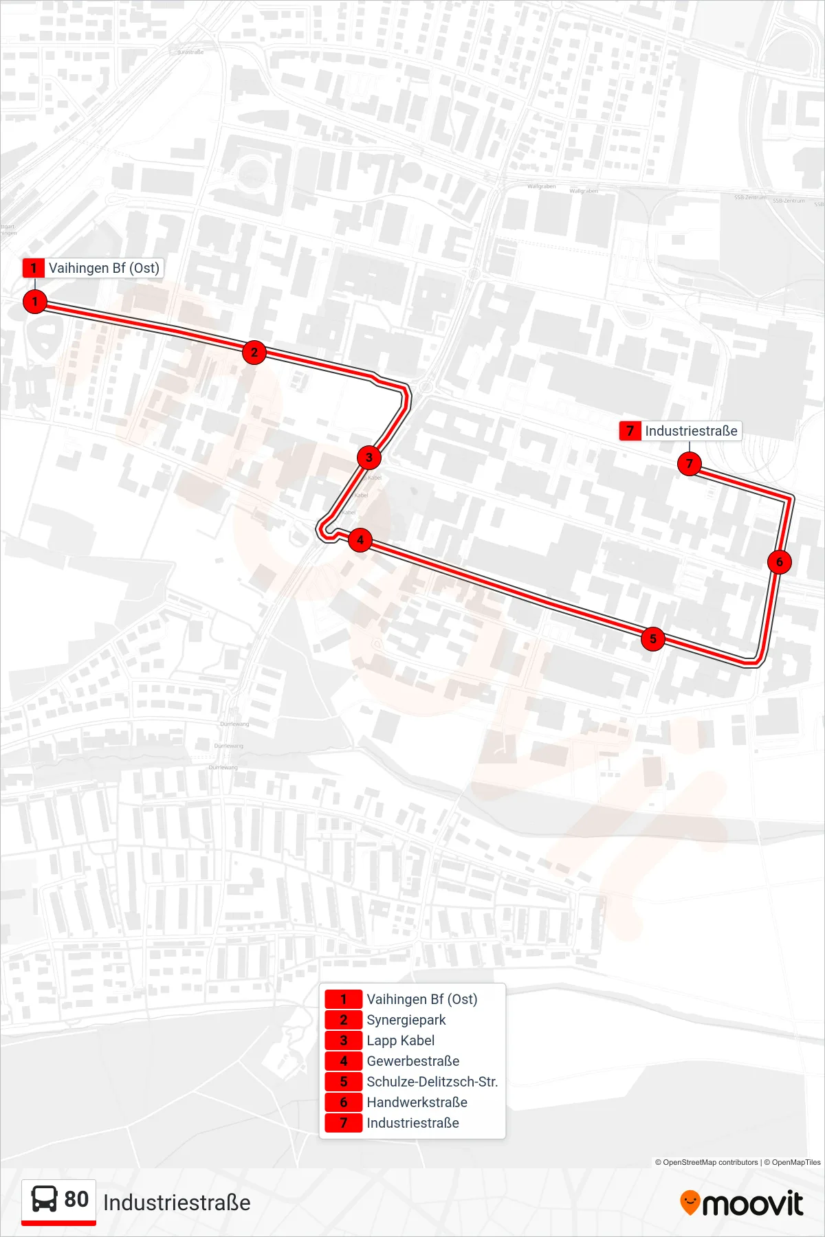 Linie 80 (Bus) Richtung Industriestraße: Route und Haltestellen auf der Karte