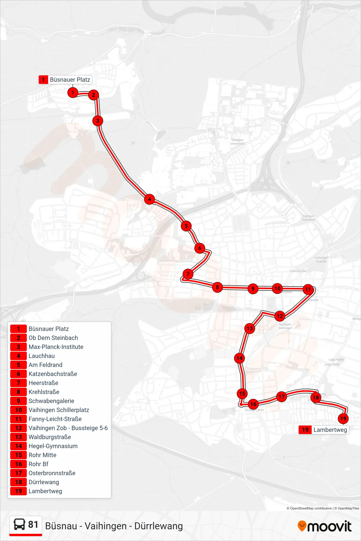 81 bus Line (Lambertweg) route and stops on a map