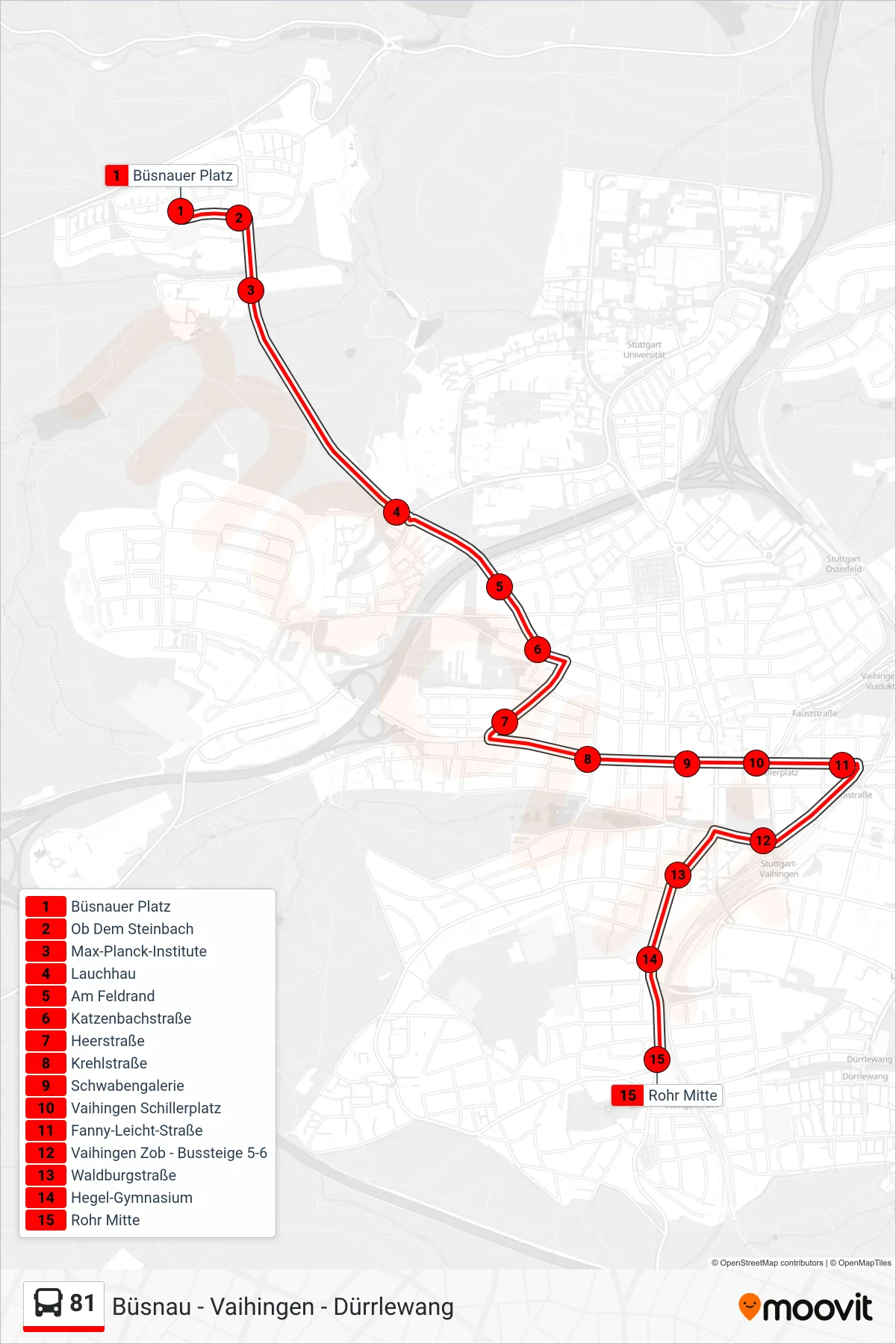 Linie 81 (Bus) Richtung Rohr Mitte: Route und Haltestellen auf der Karte