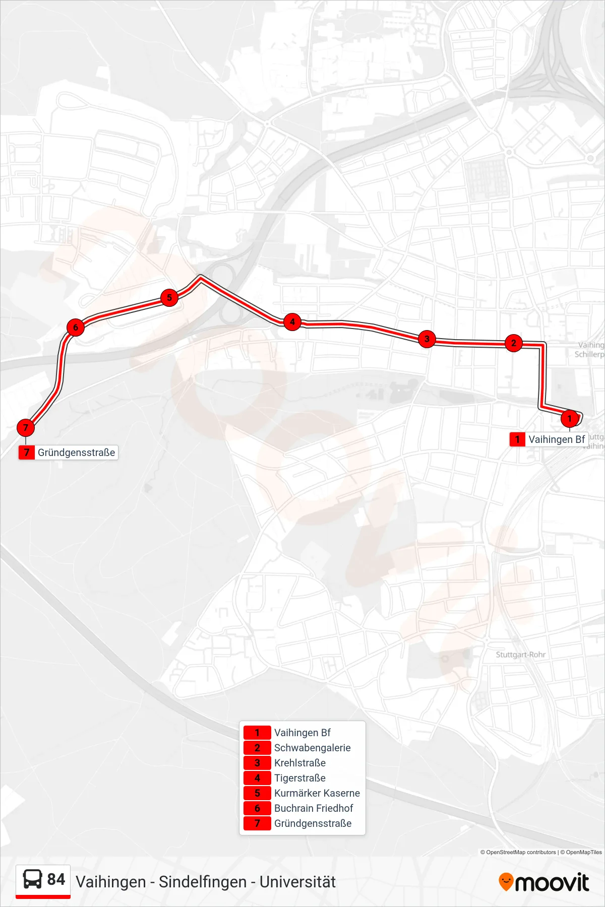 84 bus Line (Gründgensstraße) route and stops on a map